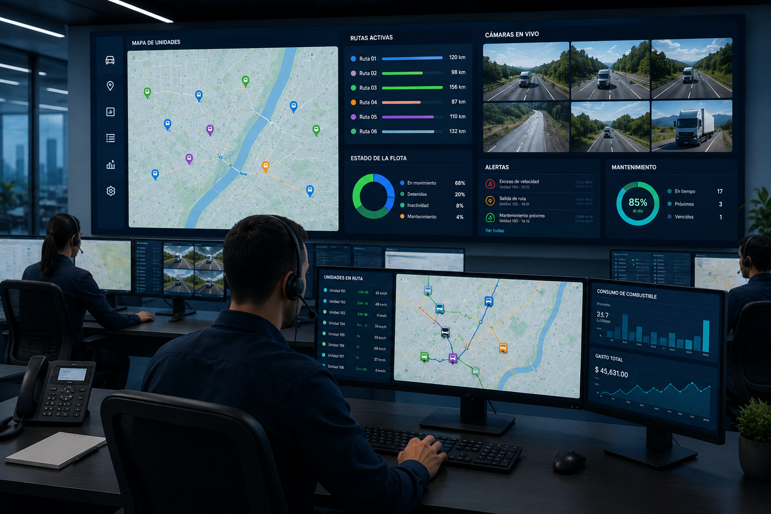 Cliente monitoreando flota de GSecurity en vivo desde la plataforma web